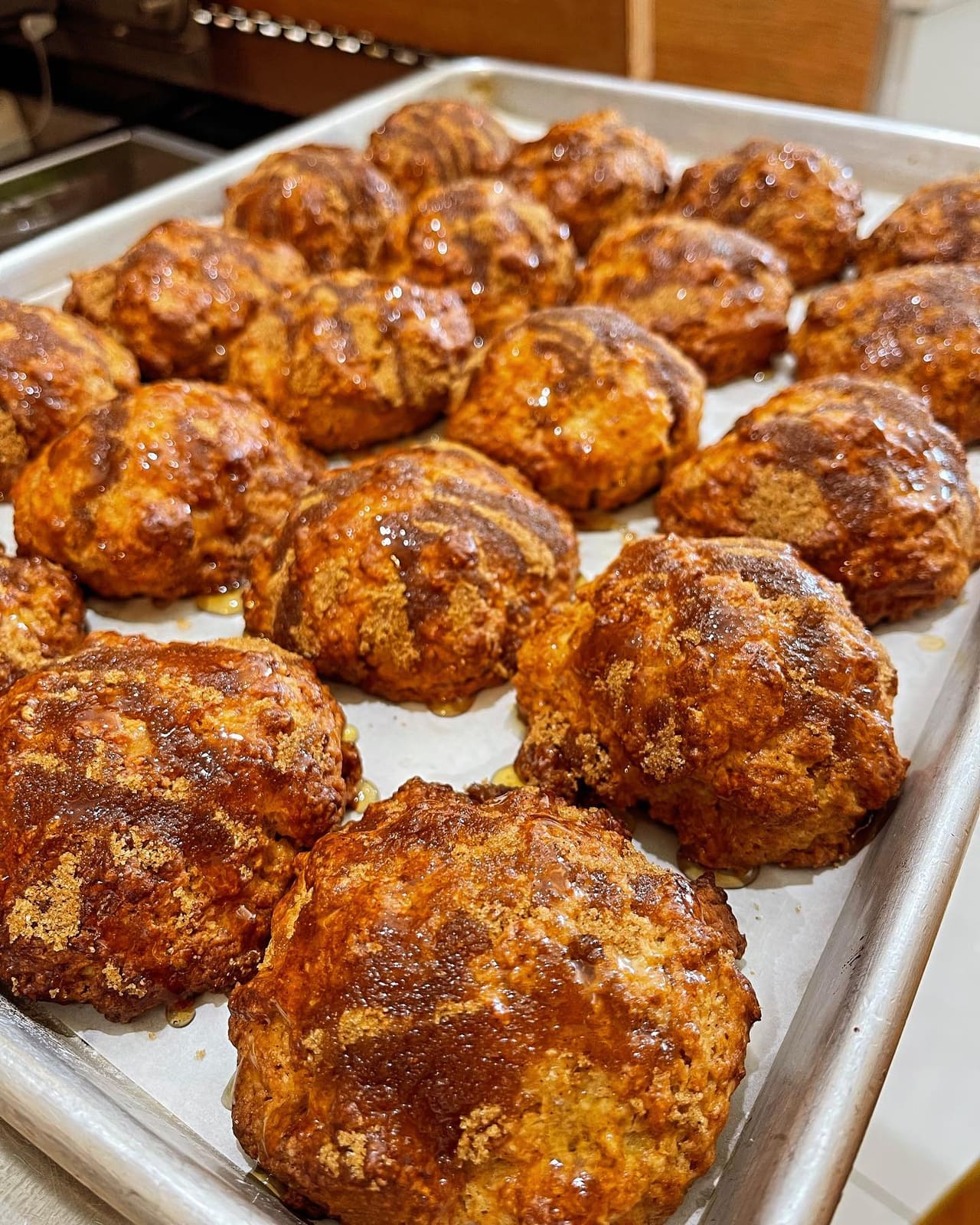 Golden Taste Bender biscones, freshly baked in a tray