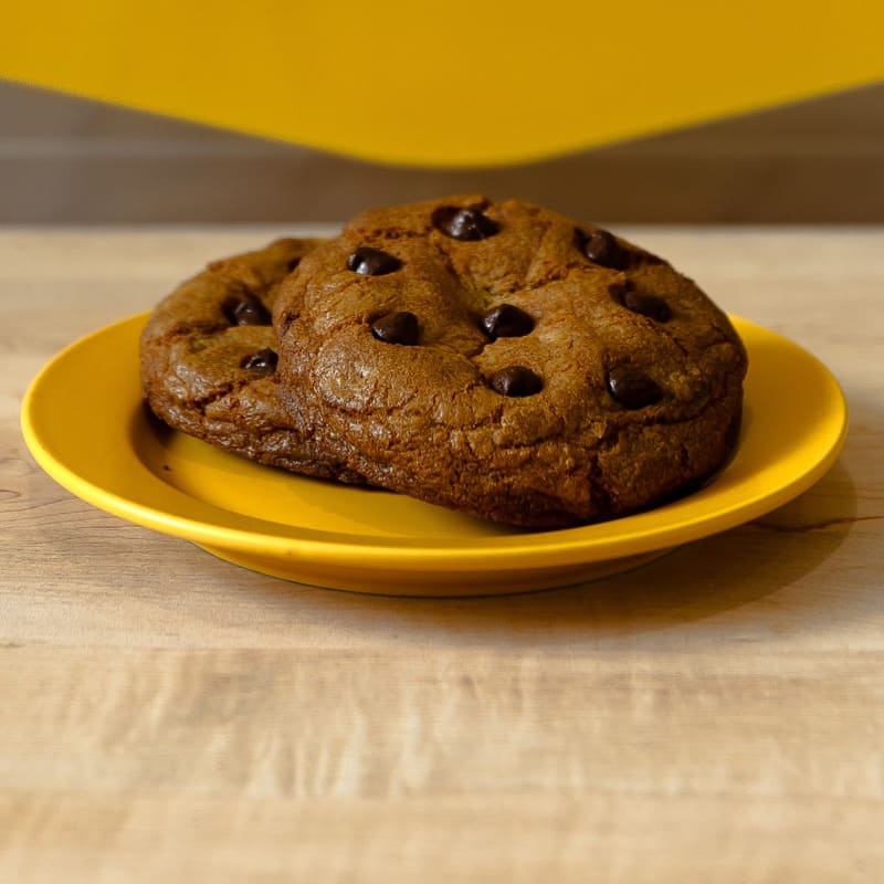 Original Chocolate Chip cookie on a yellow plate